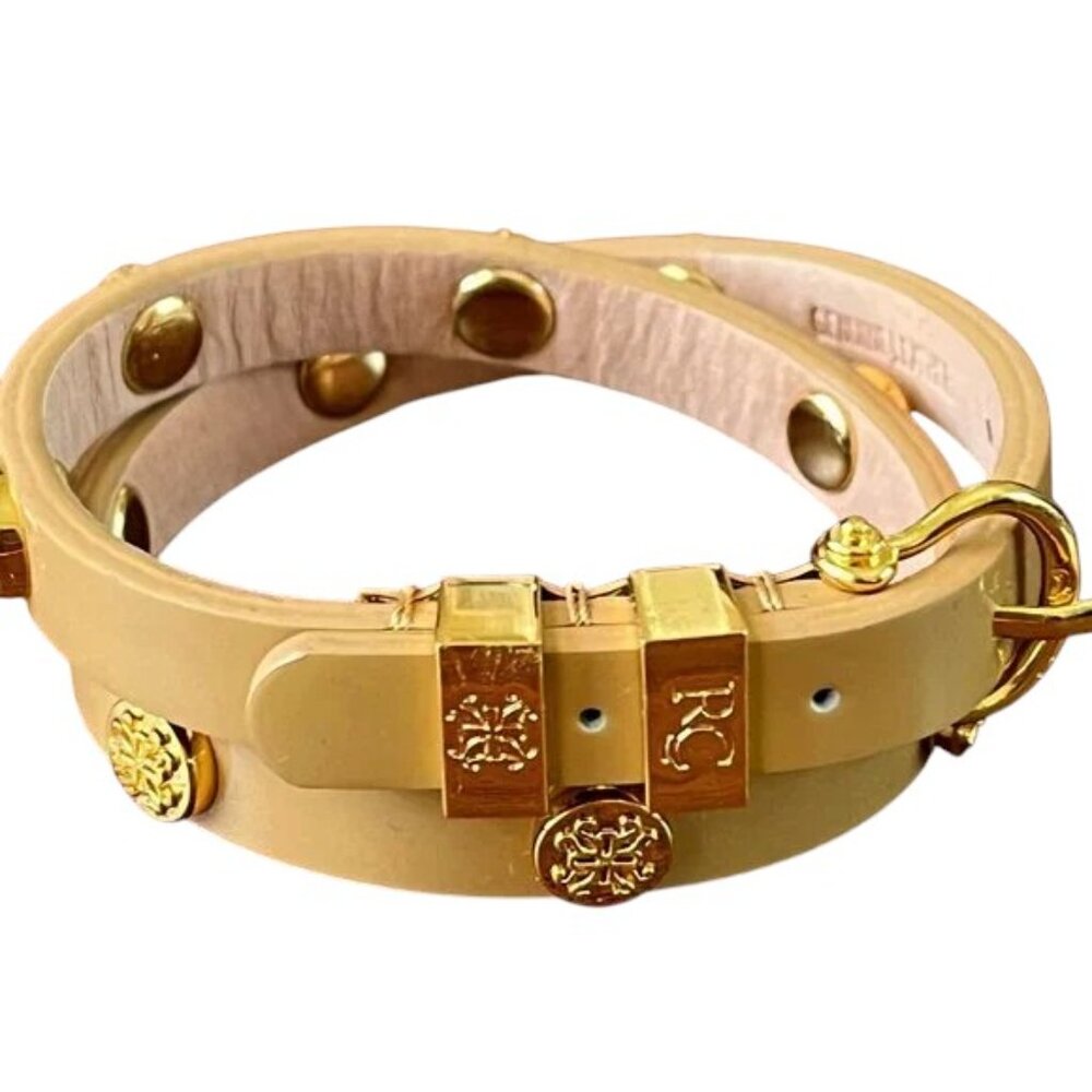 Rustic Cuff Leather Meagan Double Wrap Taupe Logo… - image 1